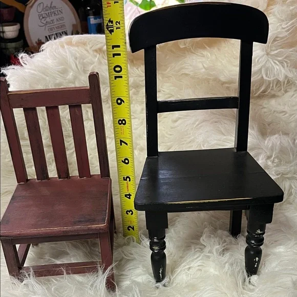 Set of Two Miniature Wooden Chairs - Black and Burgundy - Picture 3 of 8